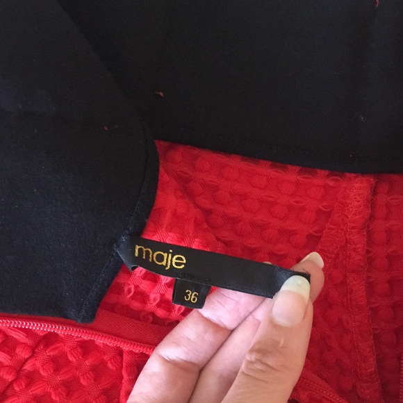 MAJE JAMILA WAFFLE KNIT PLEATED SKIRT RED SIZE 36 - Picture 7 of 8